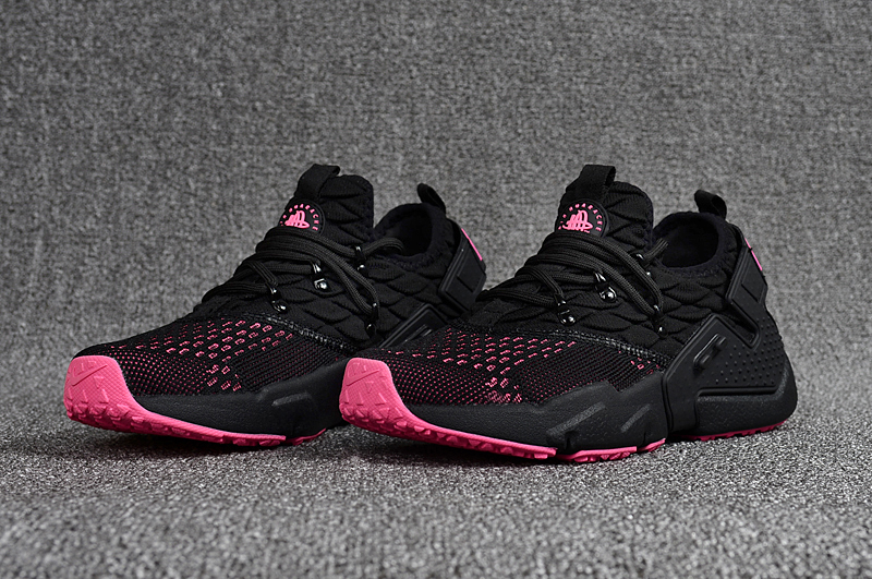 Women Nike Air Huarache 6 Flyknit Black Pink Shoes - Click Image to Close